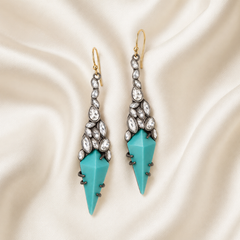 Turquoise Crystal Drop Earrings | Geometric Statement Jewelry