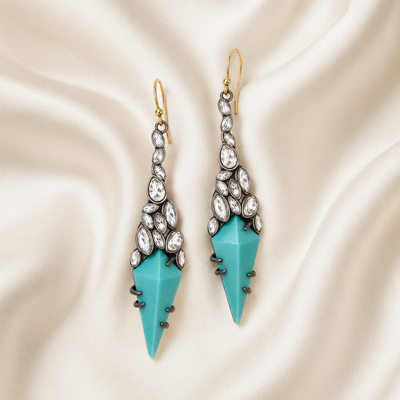 Turquoise Blue Glass Crystal Drop Earrings