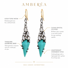 Turquoise Crystal Drop Earrings | Geometric Statement Jewelry