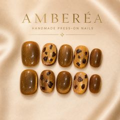 Amber Brown Leopard Press On Nails | Handmade Cat Eye Fake Nails