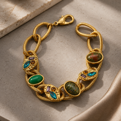 Gold-Tone Multicolour Chain Bracelet