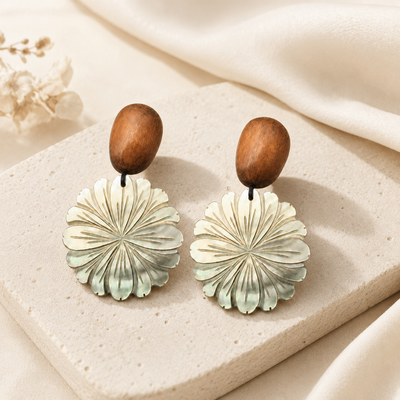 Wood Shell Flower Drop Earrings