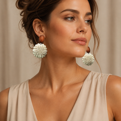 Wood Shell Flower Drop Earrings | Boho Floral Statement Earrings for Women