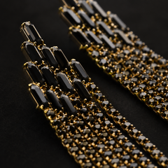 Black Rhinestone Tassel Earrings | Long Crystal Statement Earrings for Women