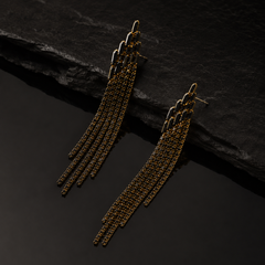 Black Rhinestone Tassel Earrings | Long Crystal Statement Earrings for Women