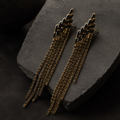 Black Rhinestone Tassel Earrings | Long Crystal Statement Earrings for Women