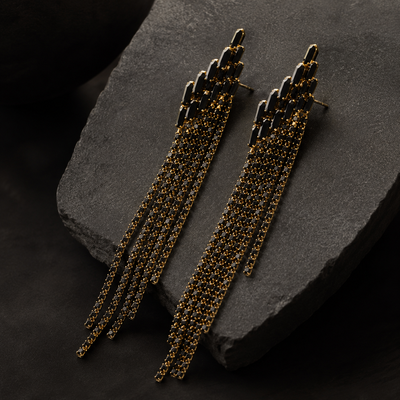 Black Rhinestone Tassel Earrings