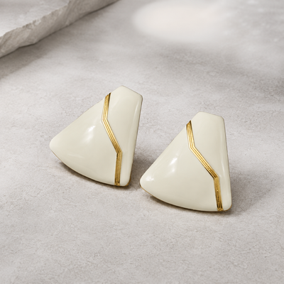 White Geometric Earrings