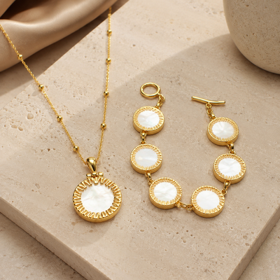 Gold-Tone Iridescent Necklace & Bracelet Set