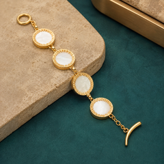 Gold Mother of Pearl Necklace and Bracelet Set for Women | Elegant White Shell Jewelry Set