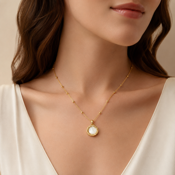 Gold Mother of Pearl Necklace and Bracelet Set for Women | Elegant White Shell Jewelry Set