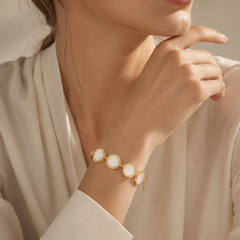 Gold Mother of Pearl Necklace and Bracelet Set for Women | Elegant White Shell Jewelry Set