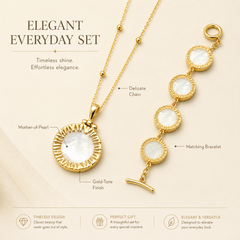 Gold Mother of Pearl Necklace and Bracelet Set for Women | Elegant White Shell Jewelry Set