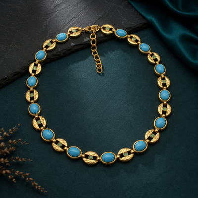 Turquoise Blue Blue Gold-Tone Necklace