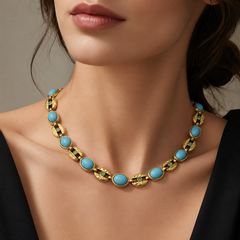 Turquoise Blue Gold Statement Necklace | Vintage Gemstone Necklace for Women