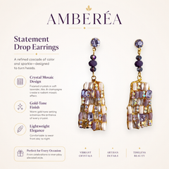Purple Mosaic Crystal Drop Earrings | Geometric Statement Earrings