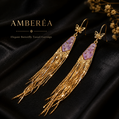 Purple Glass Crystal Tassel Earrings