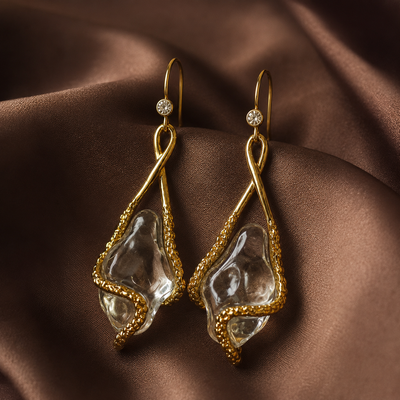 Clear Glass Crystal Flower Drop Earrings