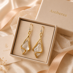 Clear Crystal Flower Drop Earrings | Gold Floral Dangle Earrings