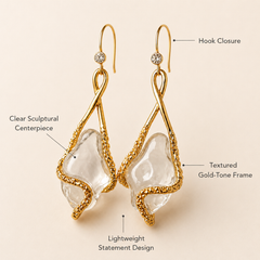 Clear Crystal Flower Drop Earrings | Gold Floral Dangle Earrings
