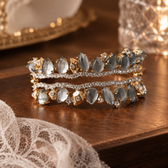 Grey Crystal Statement Bracelet | Gold Luxury Rhinestone Cuff Bracelet