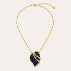 Blue Crystal Pendant Necklace | Gold Statement Gemstone Necklace for Women