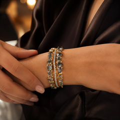 Grey Crystal Statement Bracelet | Gold Luxury Rhinestone Cuff Bracelet