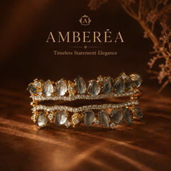 Grey Crystal Statement Bracelet | Gold Luxury Rhinestone Cuff Bracelet