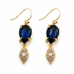 AMBERÉA Blue Crystal Drop Earrings | Gold Vintage Statement Earrings