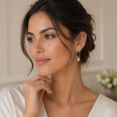 AMBERÉA Blue Crystal Drop Earrings | Gold Vintage Statement Earrings