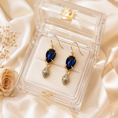 AMBERÉA Blue Crystal Drop Earrings | Gold Vintage Statement Earrings
