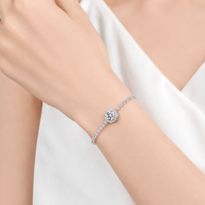 Moissanite Tennis Bracelet | Round Cut Halo Luxury Bracelet for Women – AMBERÉA