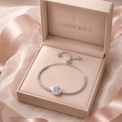 Moissanite Tennis Bracelet | Round Cut Halo Luxury Bracelet for Women – AMBERÉA
