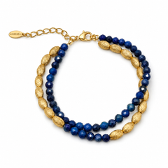 AMBERÉA Blue Beaded Bracelet | Gold Accent Luxury Gemstone Bracelet