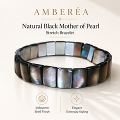 AMBERÉA Natural Black Mother of Pearl Bracelet | Elegant Shell Stretch Bracelet