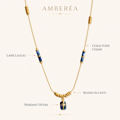 AMBERÉA Blue Lapis Pendant Necklace | Gold Starburst Luxury Necklace