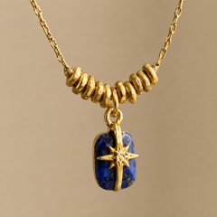 AMBERÉA Blue Lapis Pendant Necklace | Gold Starburst Luxury Necklace