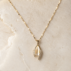 AMBERÉA Gold Teardrop Necklace | Pearl Crystal Pendant Jewelry
