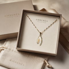 AMBERÉA Gold Teardrop Necklace | Pearl Crystal Pendant Jewelry