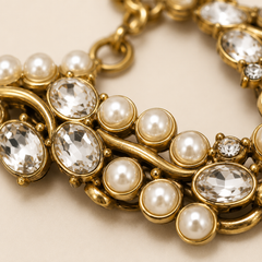 AMBERÉA Pearl Crystal Bracelet | Gold Vintage Statement Jewelry