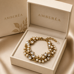 AMBERÉA Pearl Crystal Bracelet | Gold Vintage Statement Jewelry