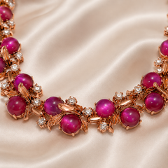 AMBERÉA Pink Cat Eye Jewelry Set | Rose Gold Necklace Bracelet Earrings