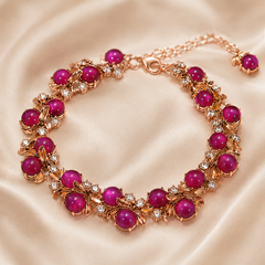 AMBERÉA Pink Cat Eye Jewelry Set | Rose Gold Necklace Bracelet Earrings