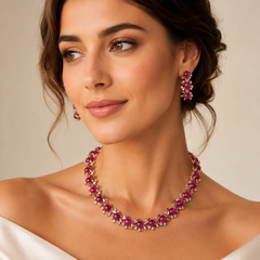 AMBERÉA Pink Cat Eye Jewelry Set | Rose Gold Necklace Bracelet Earrings