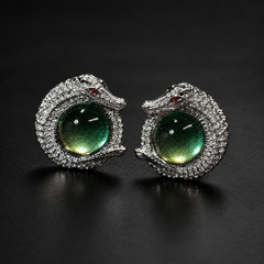 AMBERÉA Green Crystal Dragon Earrings | Silver Statement Earrings