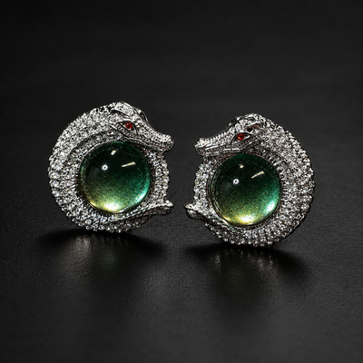 Green Glass Crystal Dragon Earrings
