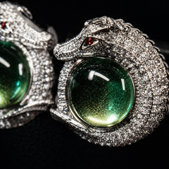 AMBERÉA Green Crystal Dragon Earrings | Silver Statement Earrings
