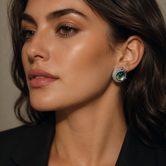 AMBERÉA Green Crystal Dragon Earrings | Silver Statement Earrings