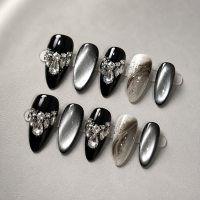 Black Cat-Eye Press-On Nails
