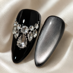 AMBERÉA Black Cat Eye Press On Nails | Luxury Crystal Gel False Nails